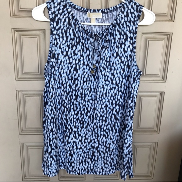 Michael Kors Tank Top SzS Embellished Drawstring Neck Blue/White Cotton/Modal - Picture 6 of 8
